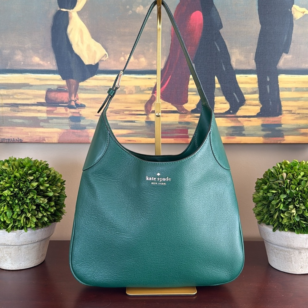 KATE SPADE ♠️ New York "Aster" 💚DEEP JADE GREEN💚LEATHER SHOULDER BAG 🌟EUC🌟 - Picture 9 of 17